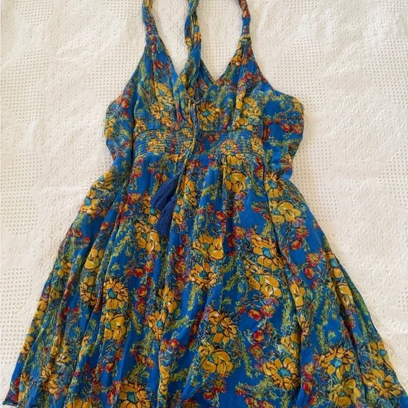 Free People Blue and Yellow Floral Backless Dress - Picture 1 of 2